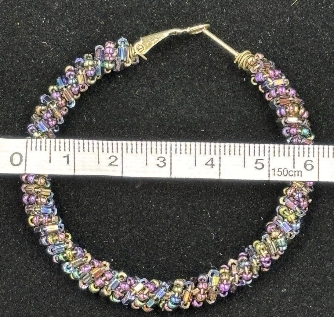 Vtg Earrings Kumihimo Beaded Peacock Earrings Large Multicoloured. ￼