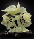 Large Chinese Jadeite Jade Bird Floral Carving Hand Carved Display Sculpture