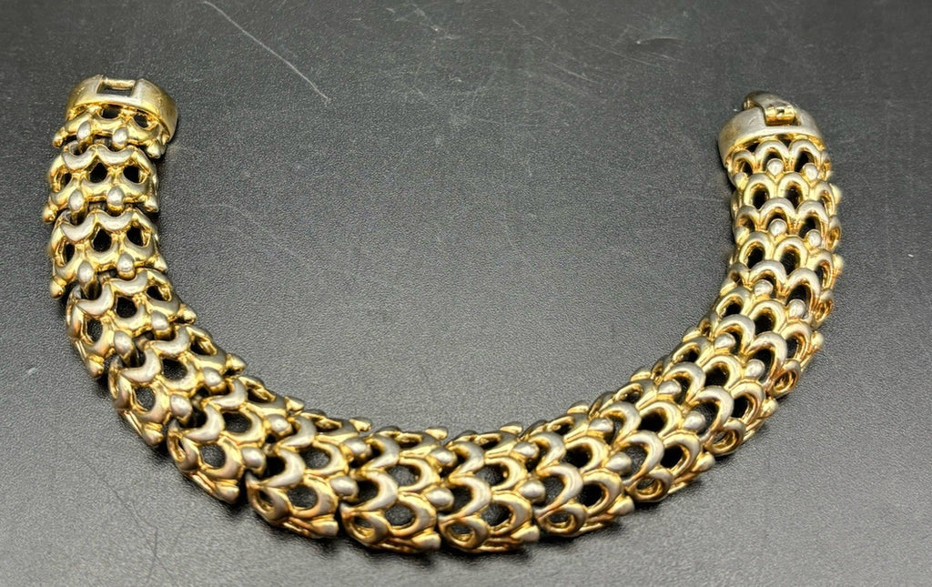 Vintage Oscar de la Renta Wide Bracelet Gold Tone Chain Link Couture 19cm