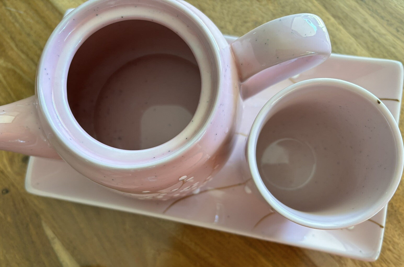 Modern Living Pink Cherry Blossom Tea Set – Teapot, Cup & Tray, Stoneware