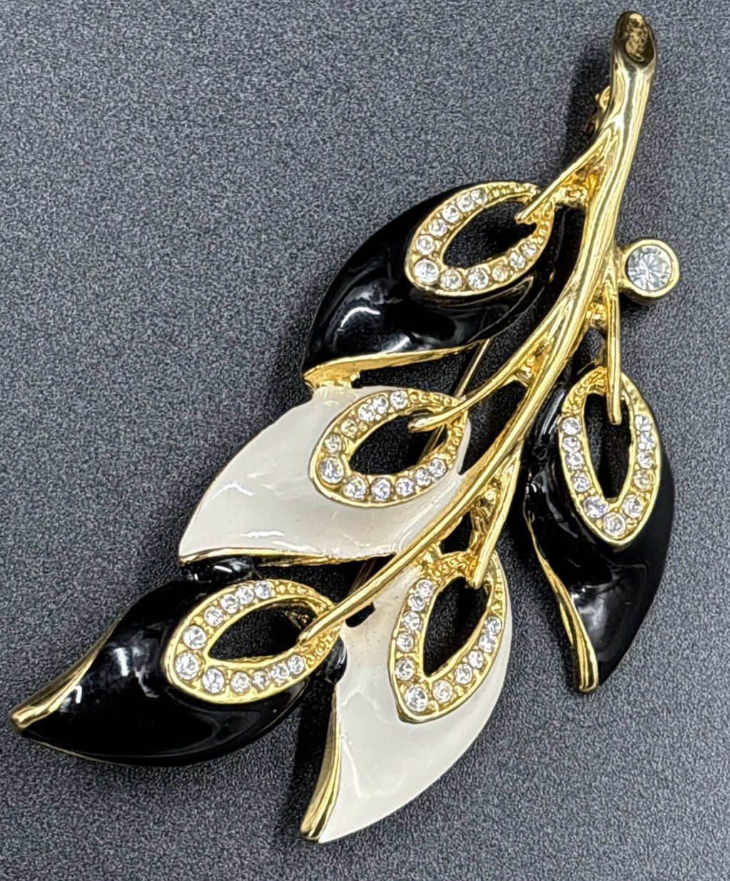 Vintage Enamel Classic Black & White Rhinestone’s Brooch 1990’s