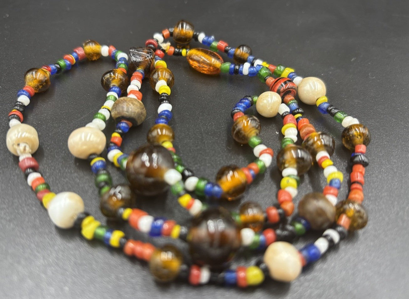 Vintage African Trade Glass Bead Necklace Multicolour Krobo Tribal Ethnic