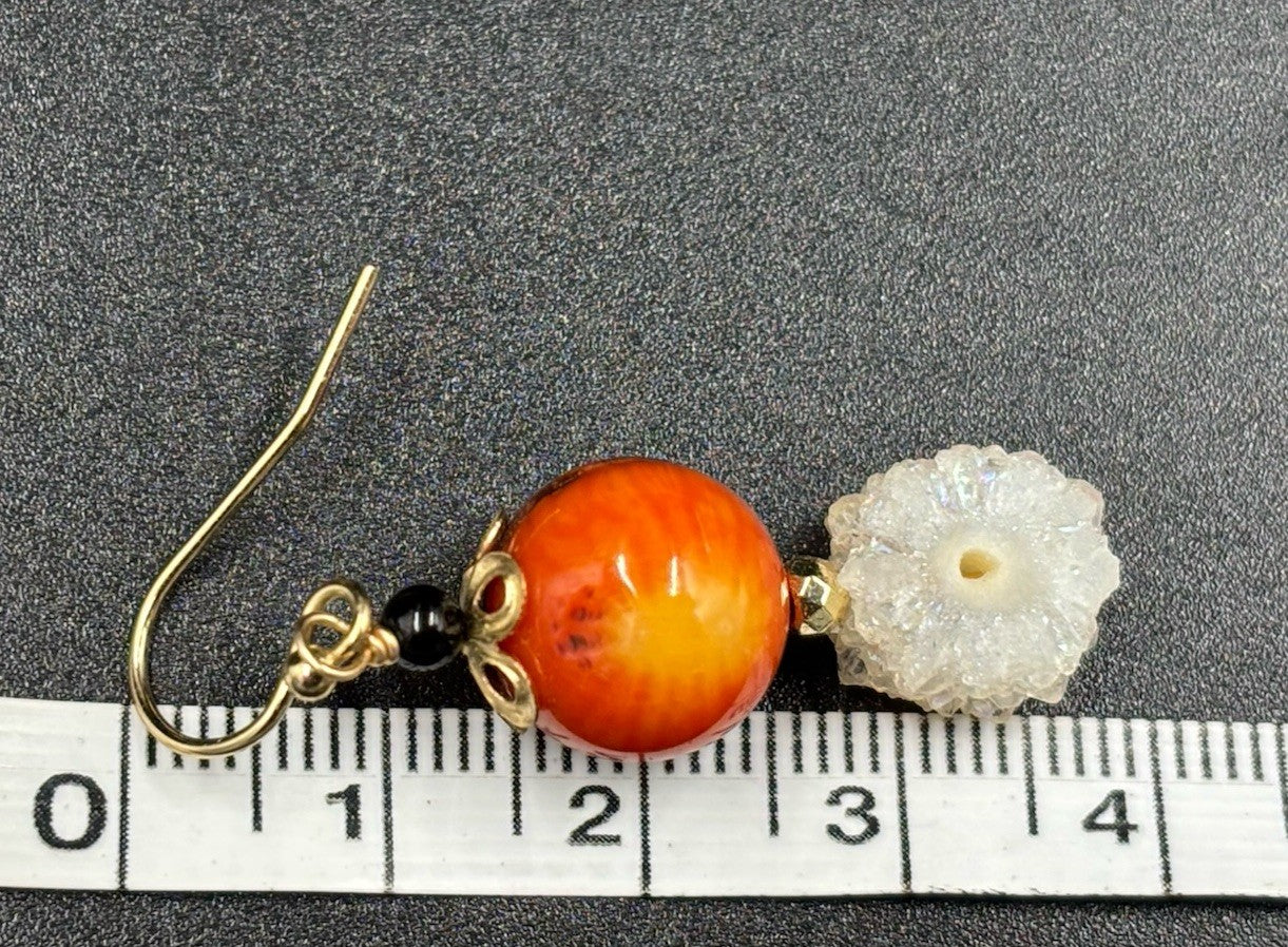 Orange Spiny Oyster & White Druzy Quartz Earrings Artisan Boho Jewelry”