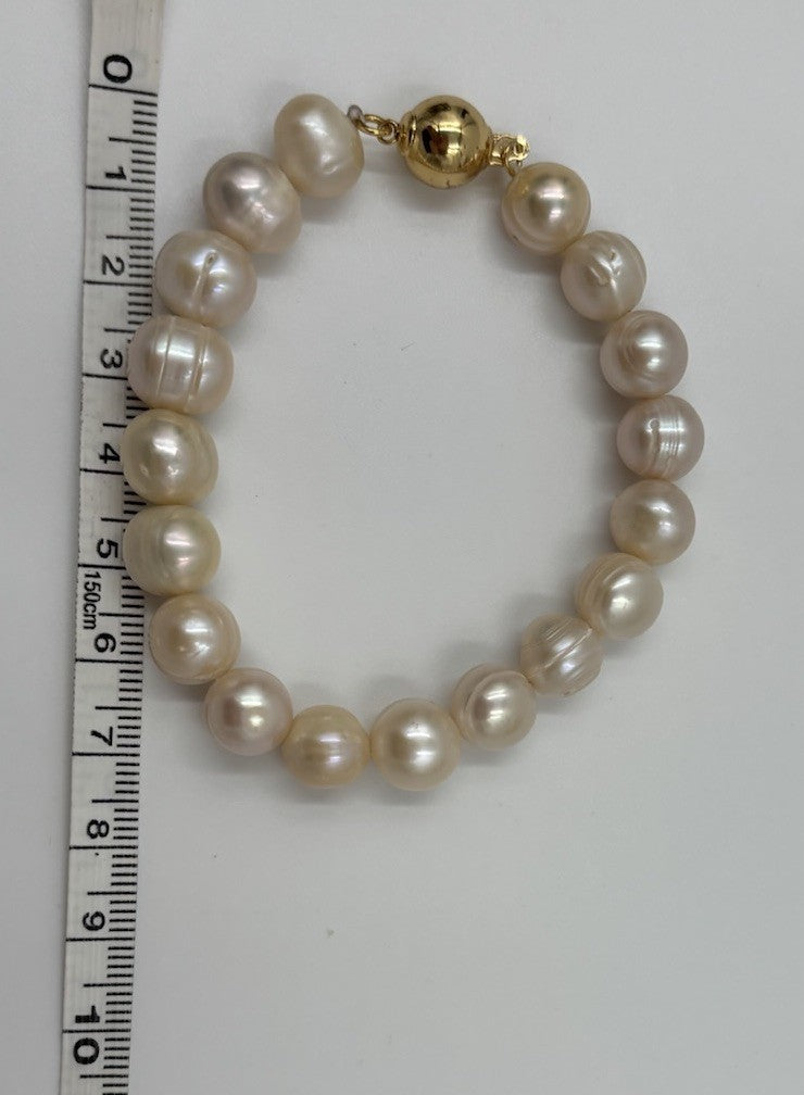 Freshwater Pearl Necklace Bracelet Set 10mm Pink Cream High Lustre