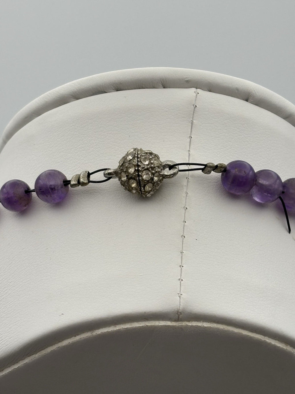 Vintage Amethyst Jadeite Pearl Necklace Pave Rhinestone Clasp Mid Century