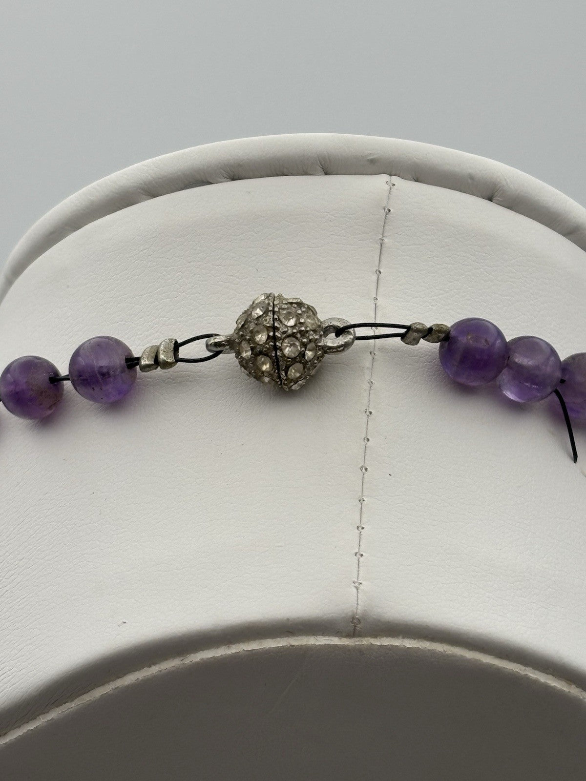 Vintage Amethyst Jadeite Pearl Necklace Pave Rhinestone Clasp Mid Century