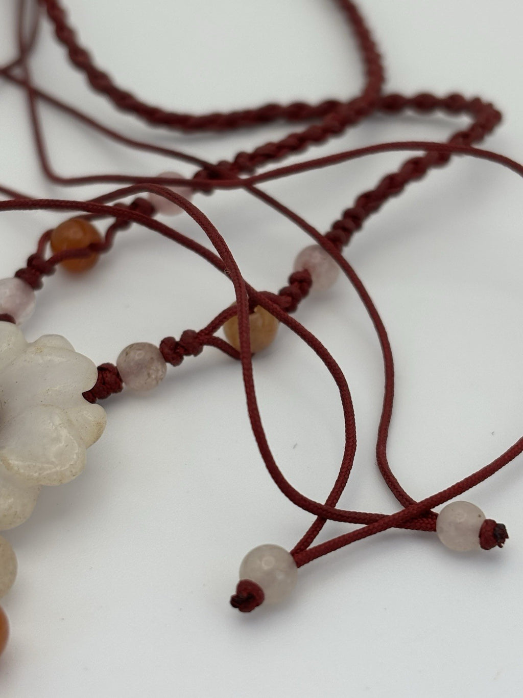 Genuine Jadeite Carved Flower Pendant Necklace Red Cord Beads