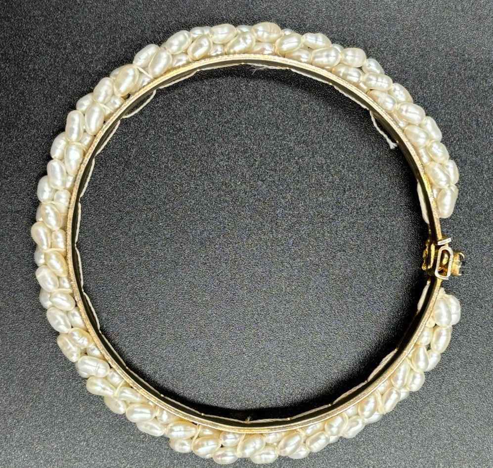 Vintage Genuine Ruby Bangle Bracelet Estate Jewelry Wrapped Genuine Rice Pearls