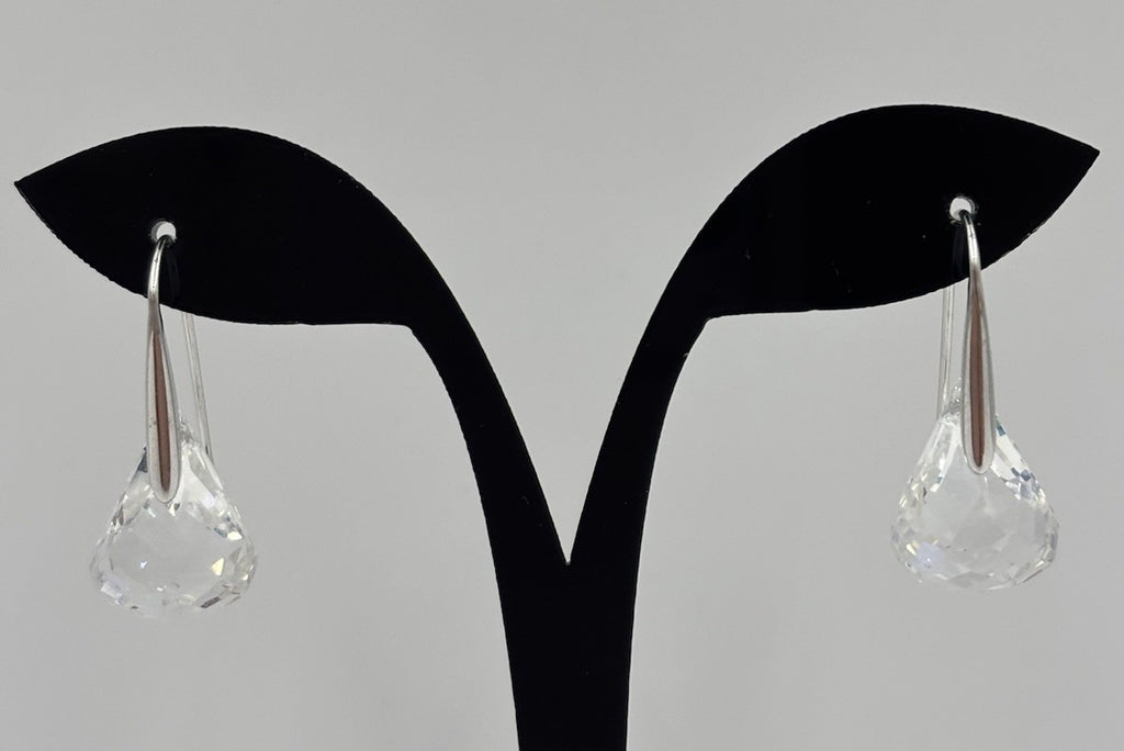 Swarovski Crystal Drop Earrings Teardrop Faceted Clear Rhodium Plated