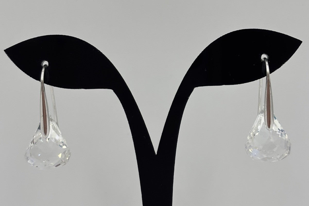 Swarovski Crystal Drop Earrings Teardrop Faceted Clear Rhodium Plated