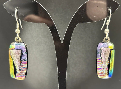 Dichroic fused glass earrings multicolour artisan drop dangle statement wearable art