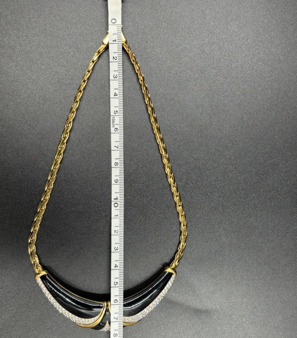 Vintage Bergdorf Goodman Gold Plated Choker Necklace Black Enamel Diamante