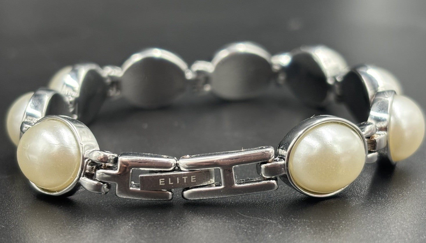 Vintage Elite Faux Pearl Silver Tone Bracelet