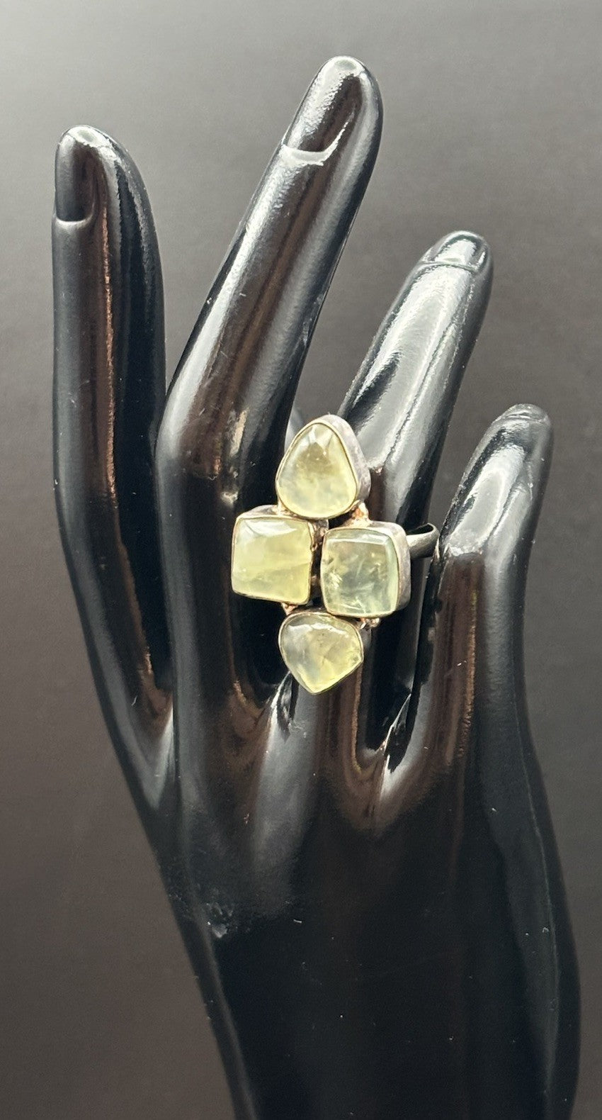 Vintage 925 Sterling Silver Prehnite Artisan Statement Ring