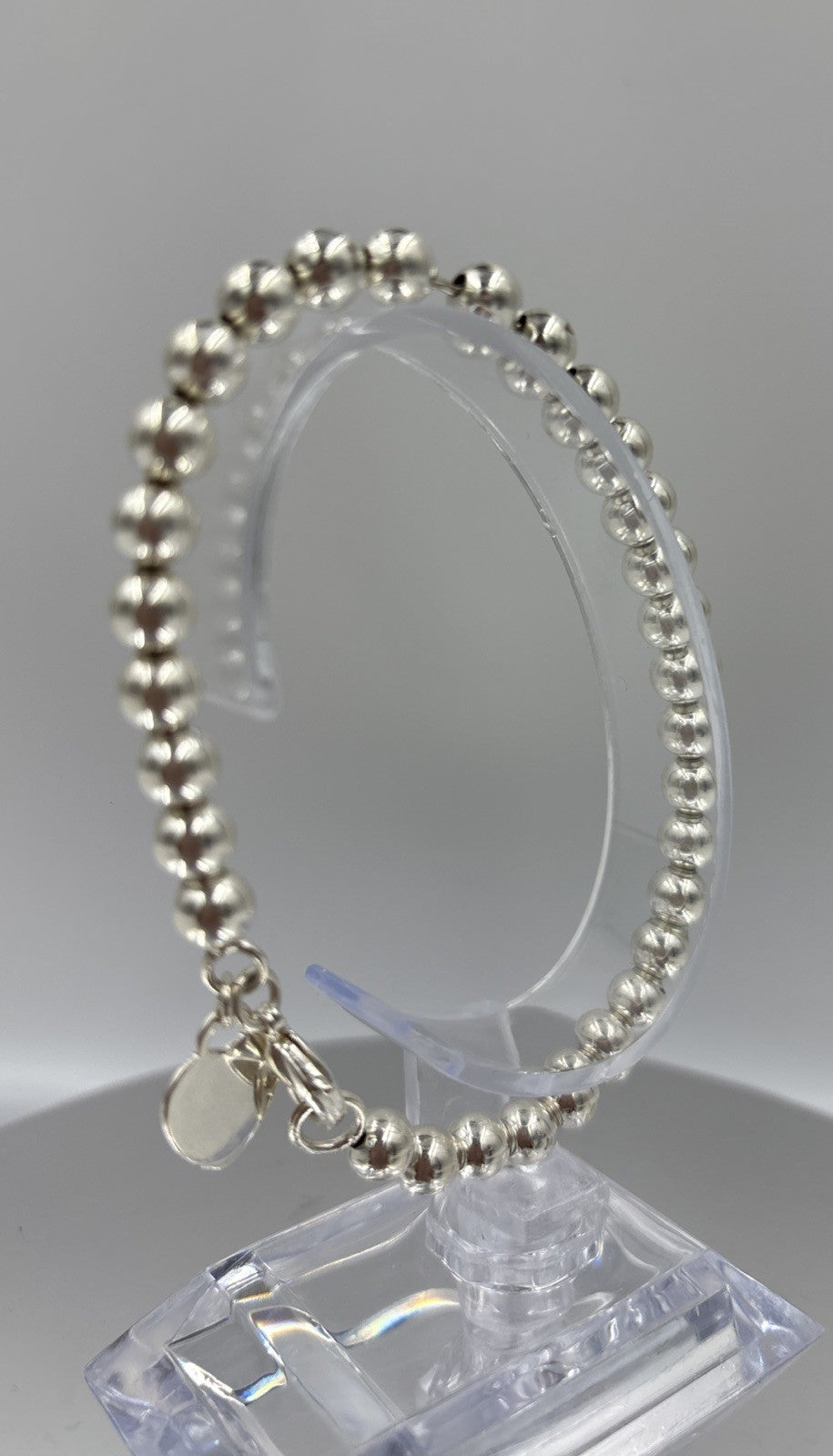 Vintage Sterling Silver Bead Bracelet with Heart Charm – 925 Ball Chain 19cm