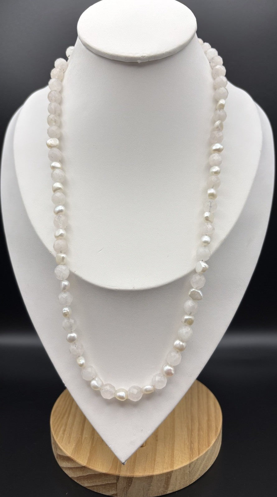 Rose Quartz & Genuine Pearl Faceted Gemstone Strand Necklace