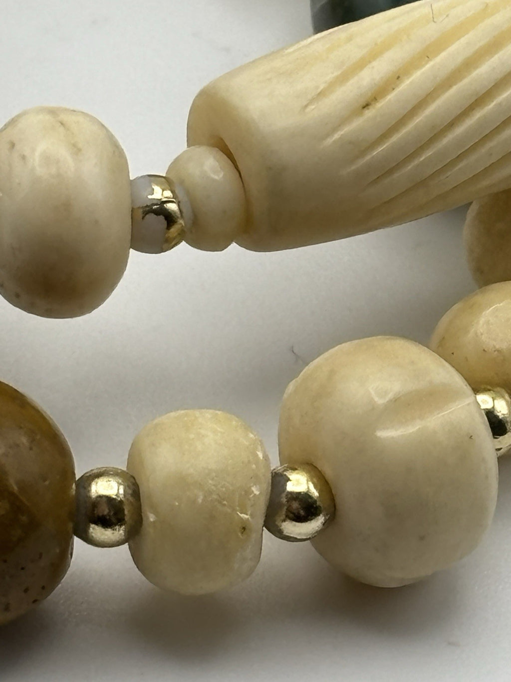 Vintage Boho Multi-Strand Necklace Faux Bone-Effect Beads Glass Carnelian Style