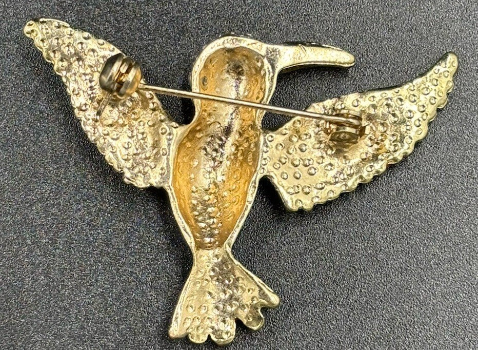 Vtg Enamel Blue Bird  Brooch Bright In Colour Clear Crystal Glass Rhinestones