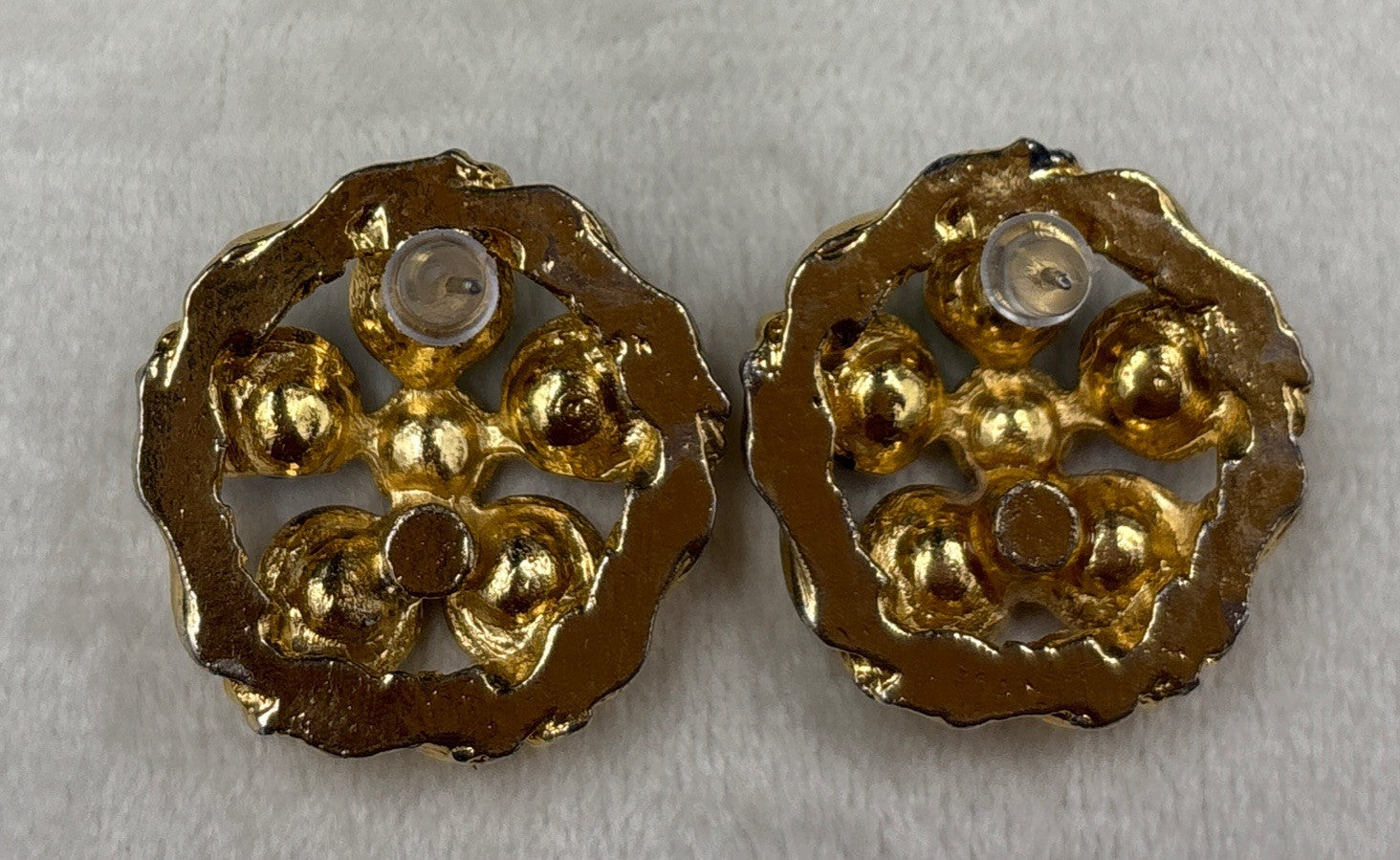 Vintage Mogul Style Pierced Earrings Gold Tone Colourful Glass Rhinestone