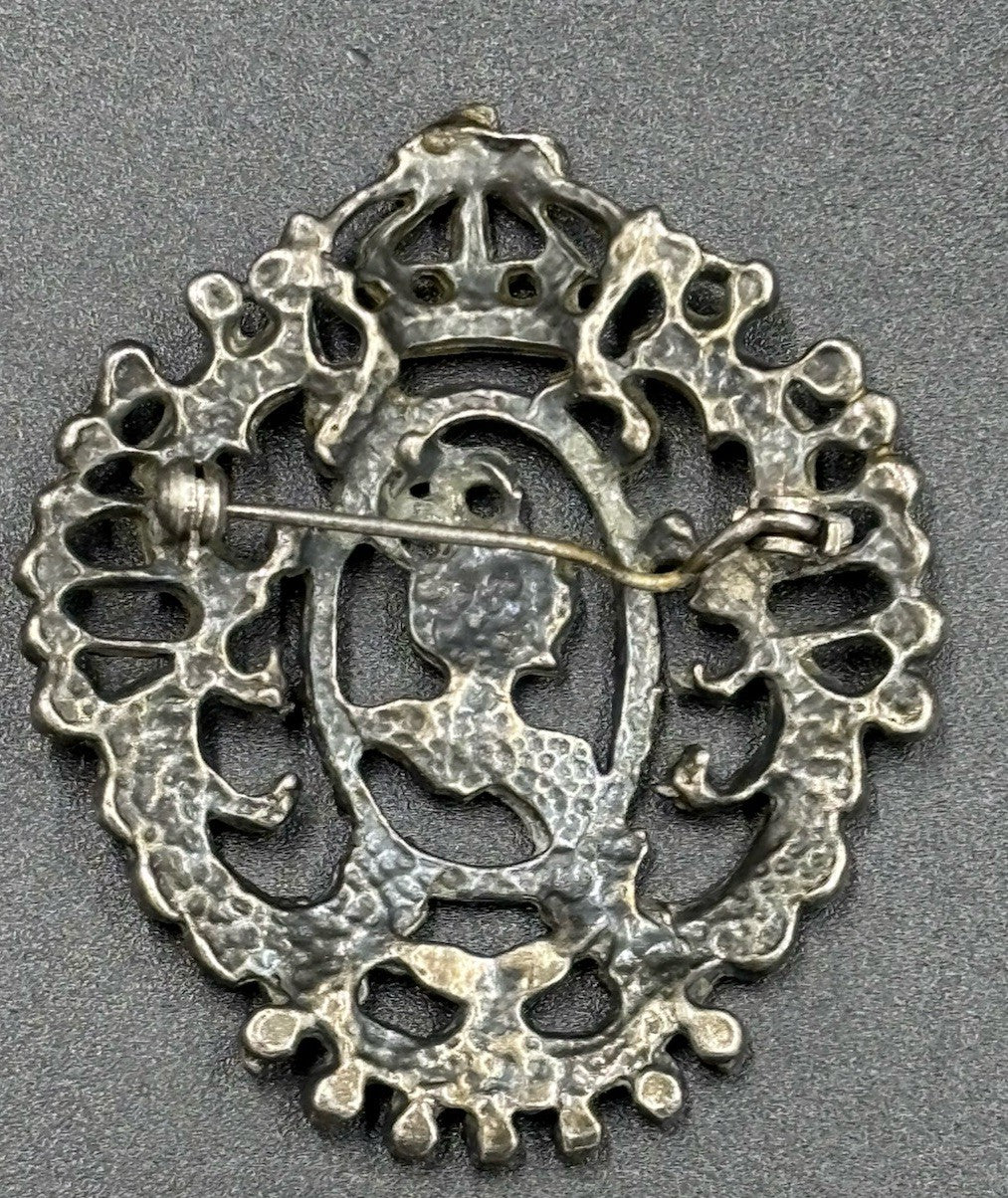 Vintage Ornate Heraldic Knight Brooch – Silver-Tone Metal, Peruzzi Style (5.5cm)