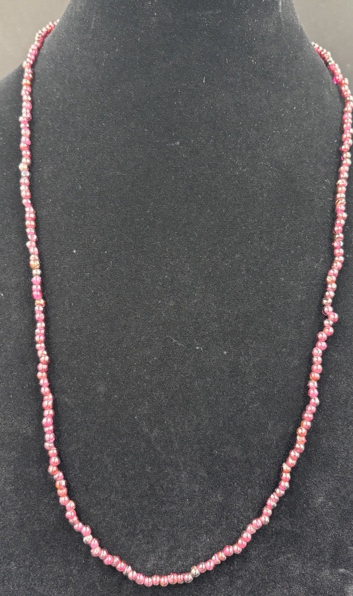 Vintage Natural Garnet Bead Necklace – Gold Tone Barrel Clasp