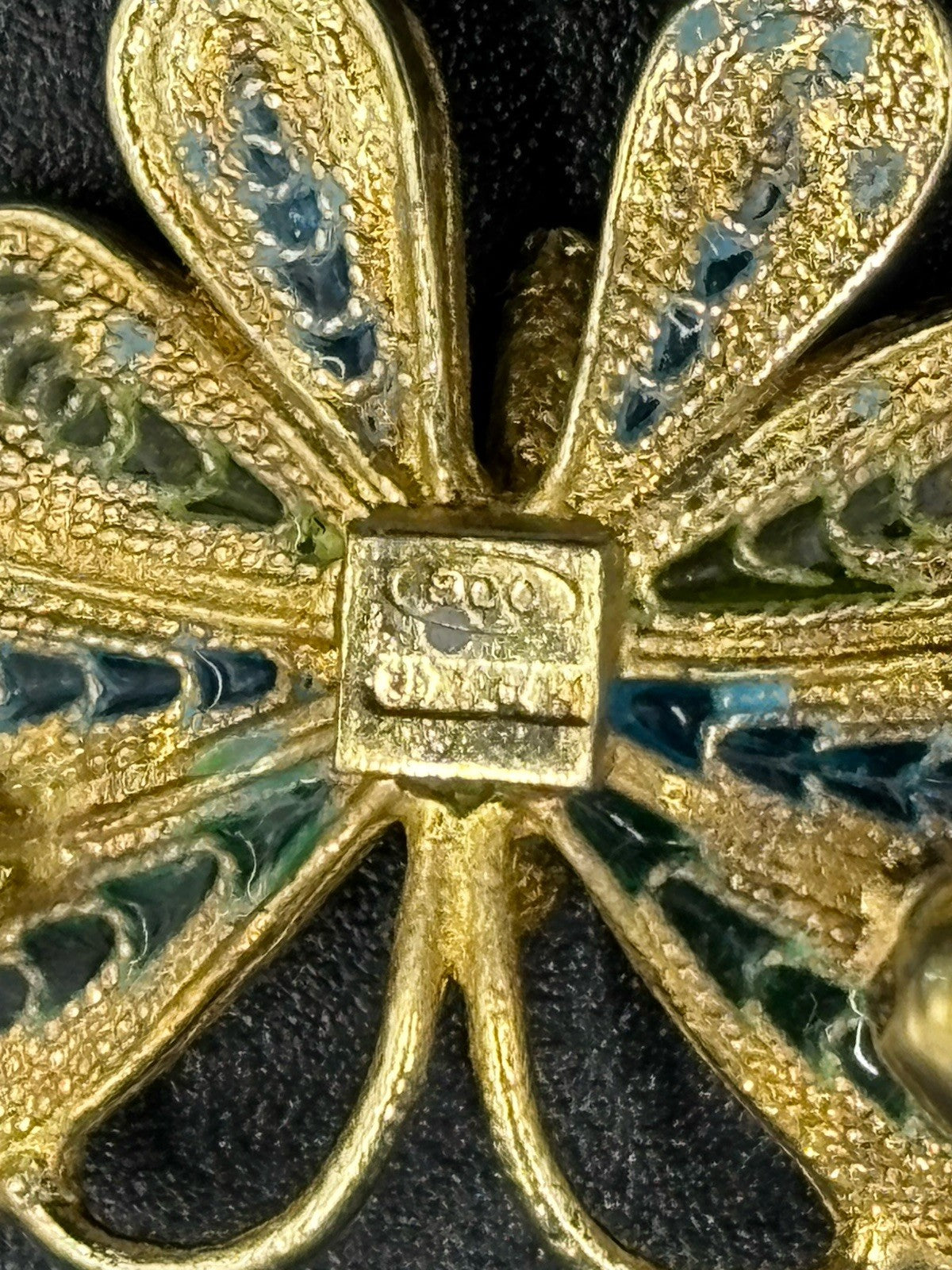 Vintage 800 Silver Enamel Butterfly Brooch Blue Green Vermeil