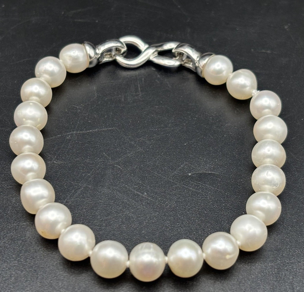 Vintage 925 Sterling Silver 7.6mm Cultured Pearl Bracelet Classic Elegant