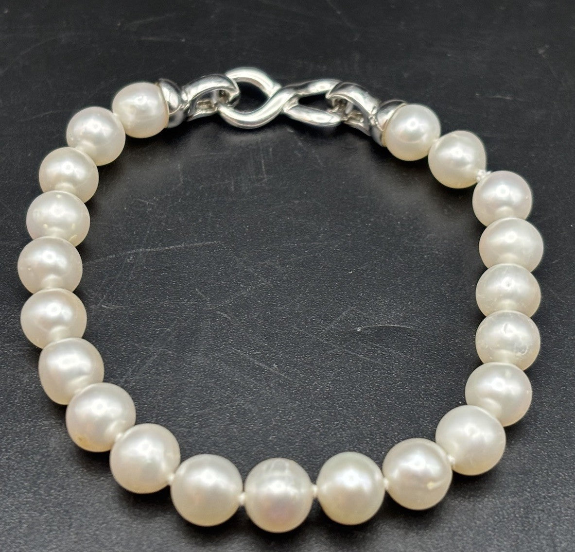 Vintage 925 Sterling Silver 7.6mm Cultured Pearl Bracelet Classic Elegant