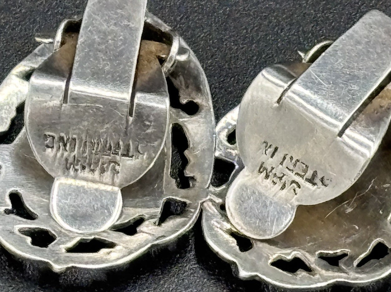 Vintage Siam Sterling Silver Clip On Earrings Thai Dancer Motif