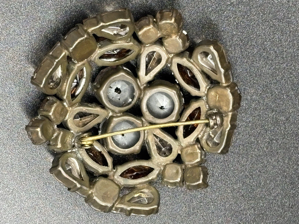 Vintage 1950s AB Rhinestone Brooch Smoky Topaz Brown Glass Pin