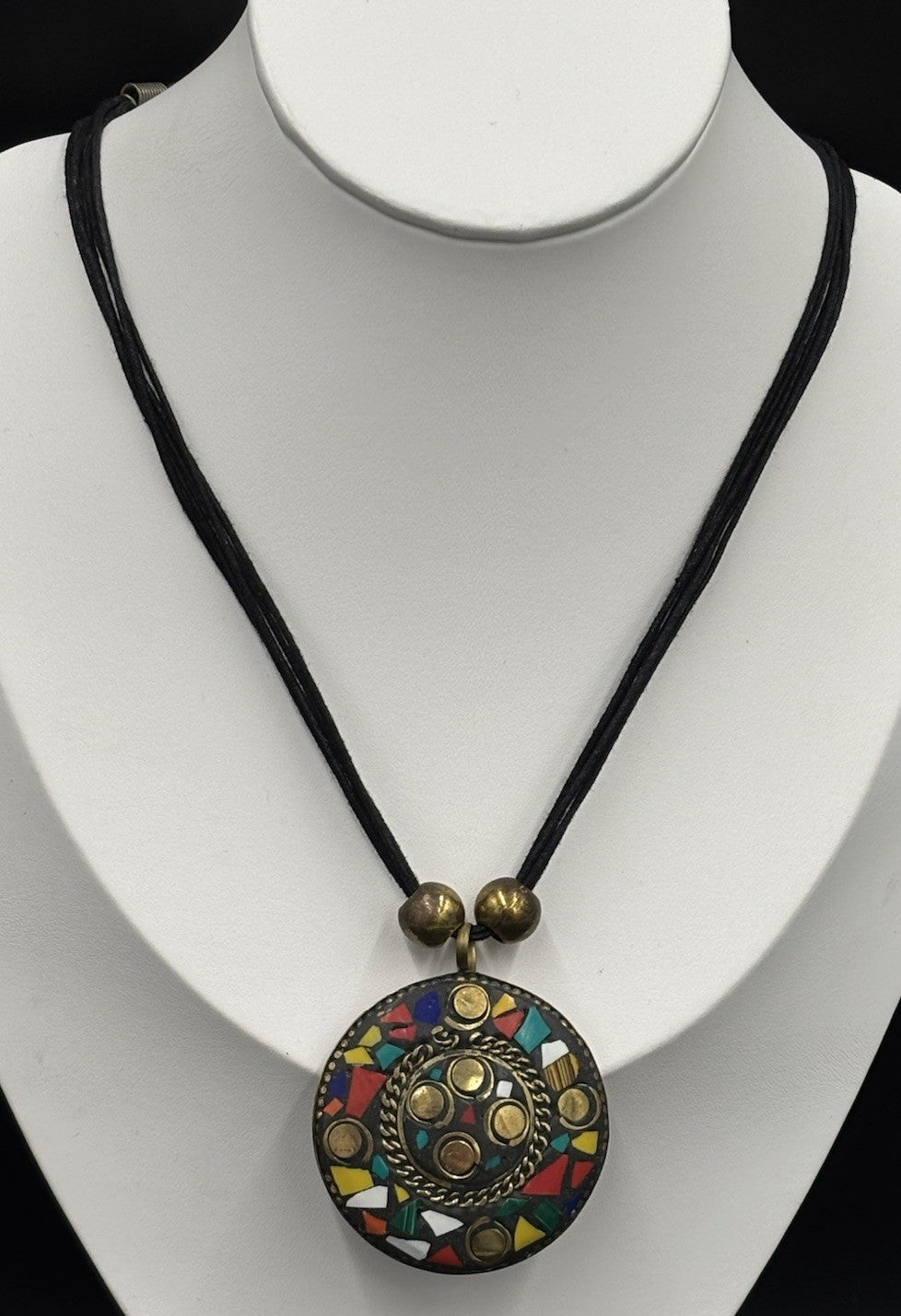 Tibetan Tribal Brass Pendant Necklace Bohemian Handmade Banjara Boho Glass Beads
