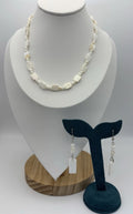 Vintage Mother of Pearl Necklace and Earrings Set White Shell Beads Jewelry