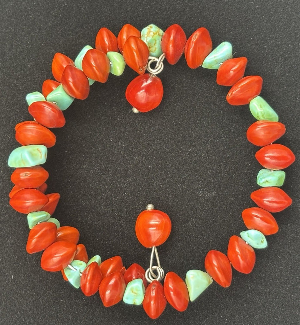 Navajo Coral & Turquoise Bead Bracelet