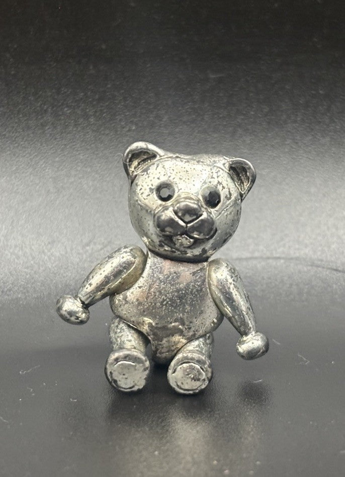 Vintage Articulated Teddy Bear Brooch Silver Tone Movable Limbs Retro Pin