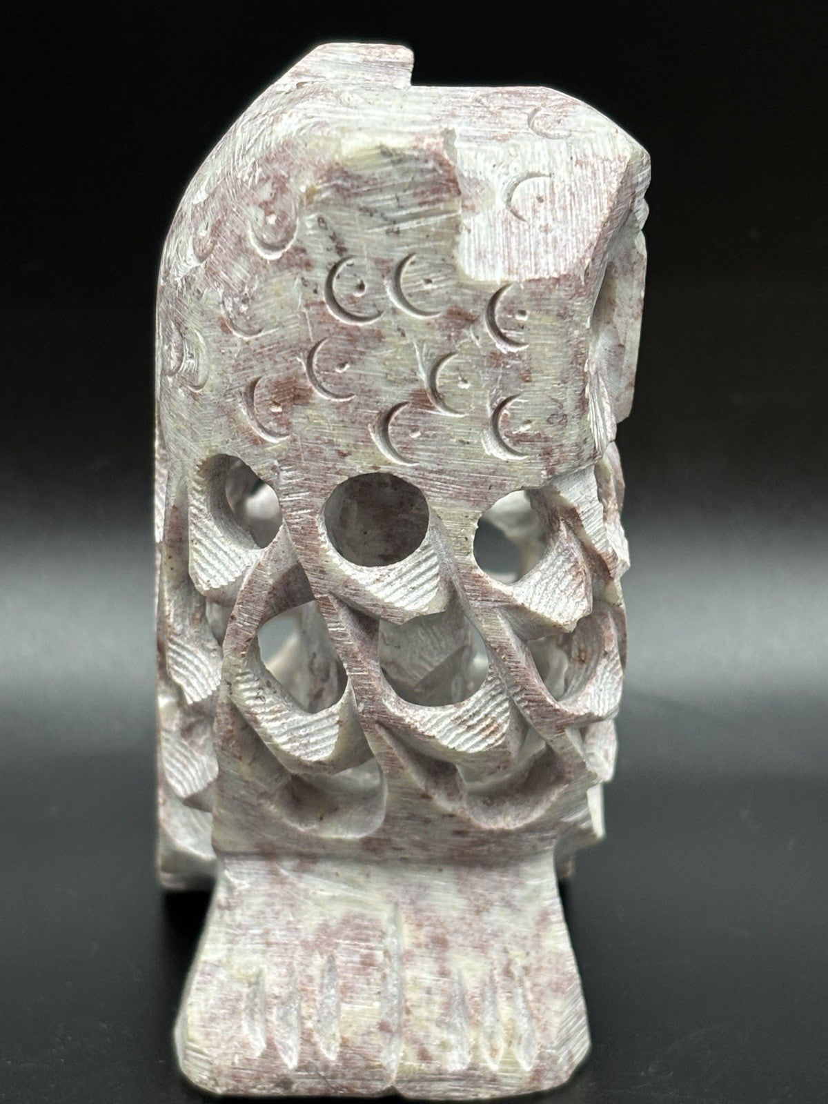Vintage Chinese Soapstone Carved Owl Figure Pierced Sculpture Feng Shui
