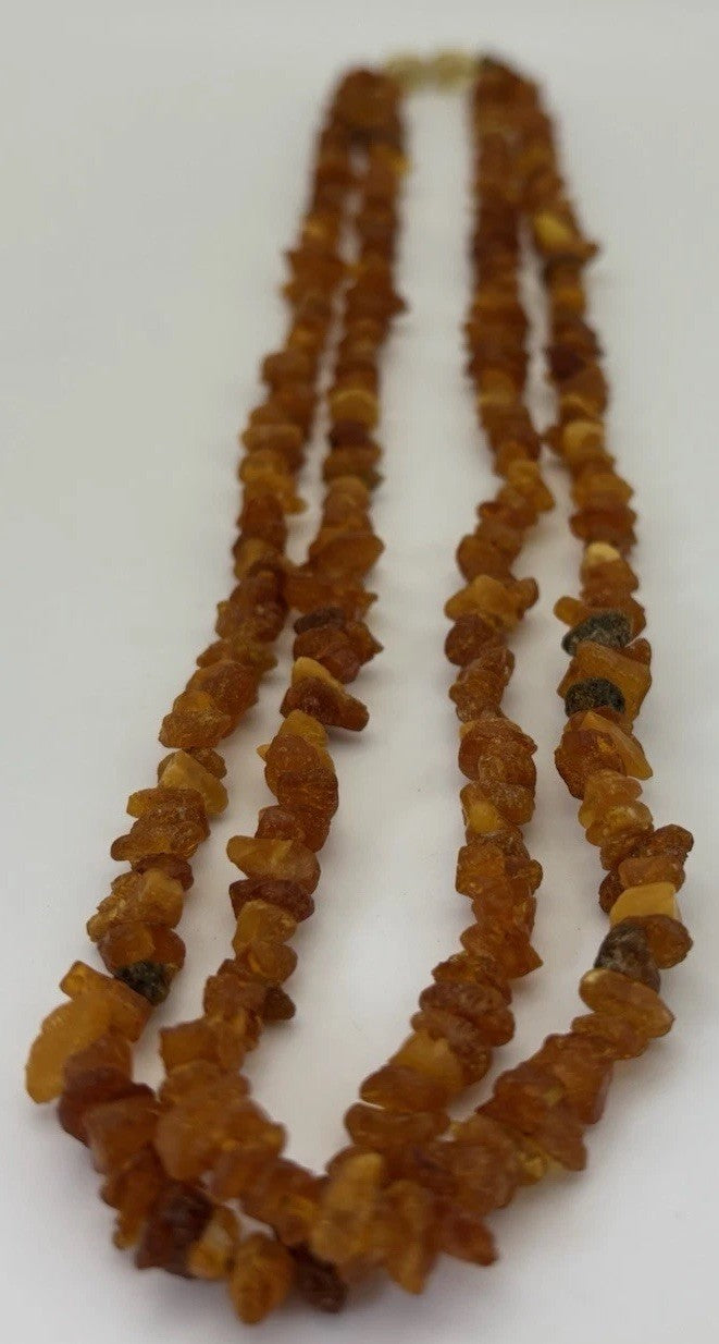 Vintage Baltic Amber Necklace Cognac Nugget Beads Double Strand