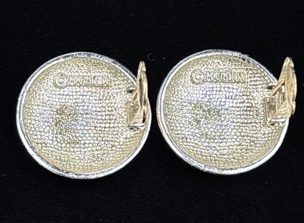 Vintage MARBOUX Clip-On Earrings – Silver-Tone Textured Round Statement