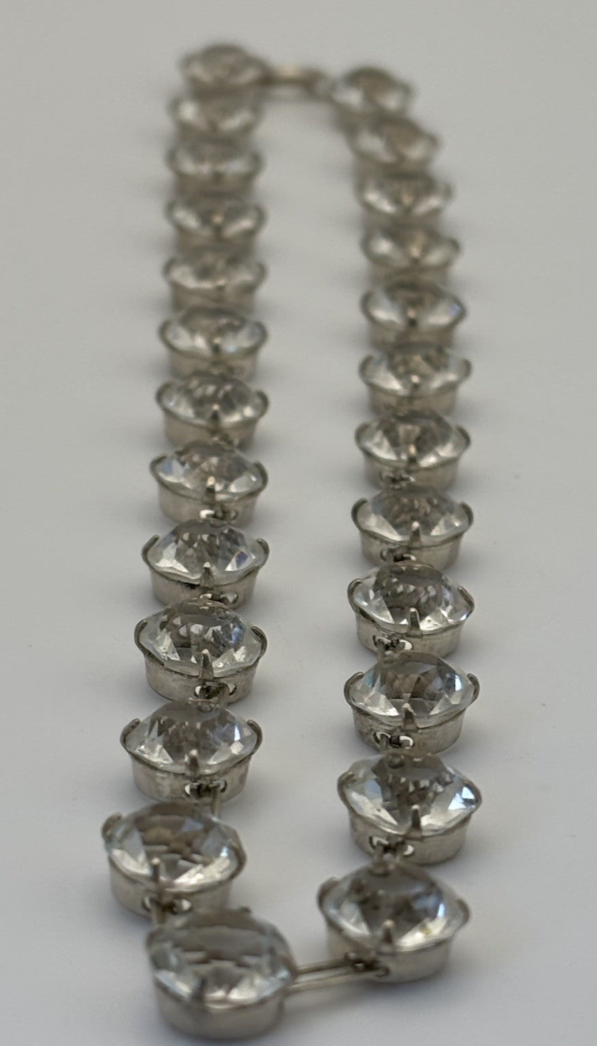 Antique Edwardian Sterling Silver Rock Crystal Rivière Necklace Czech 1910s