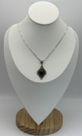 Vintage Sterling Silver Pendant Necklace Black Onyx Cabochon Ornate 28cm