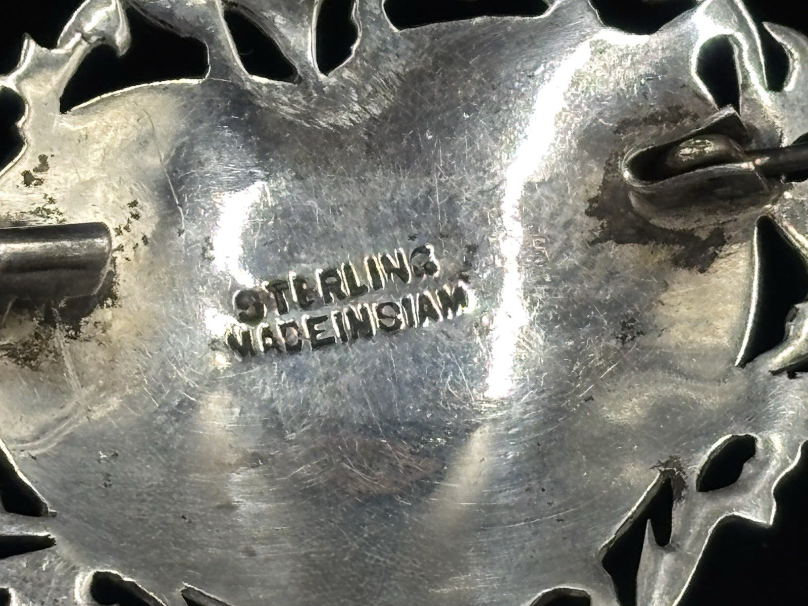 Antique Siam Sterling Silver Heart Brooch Mythological Figures 1920s