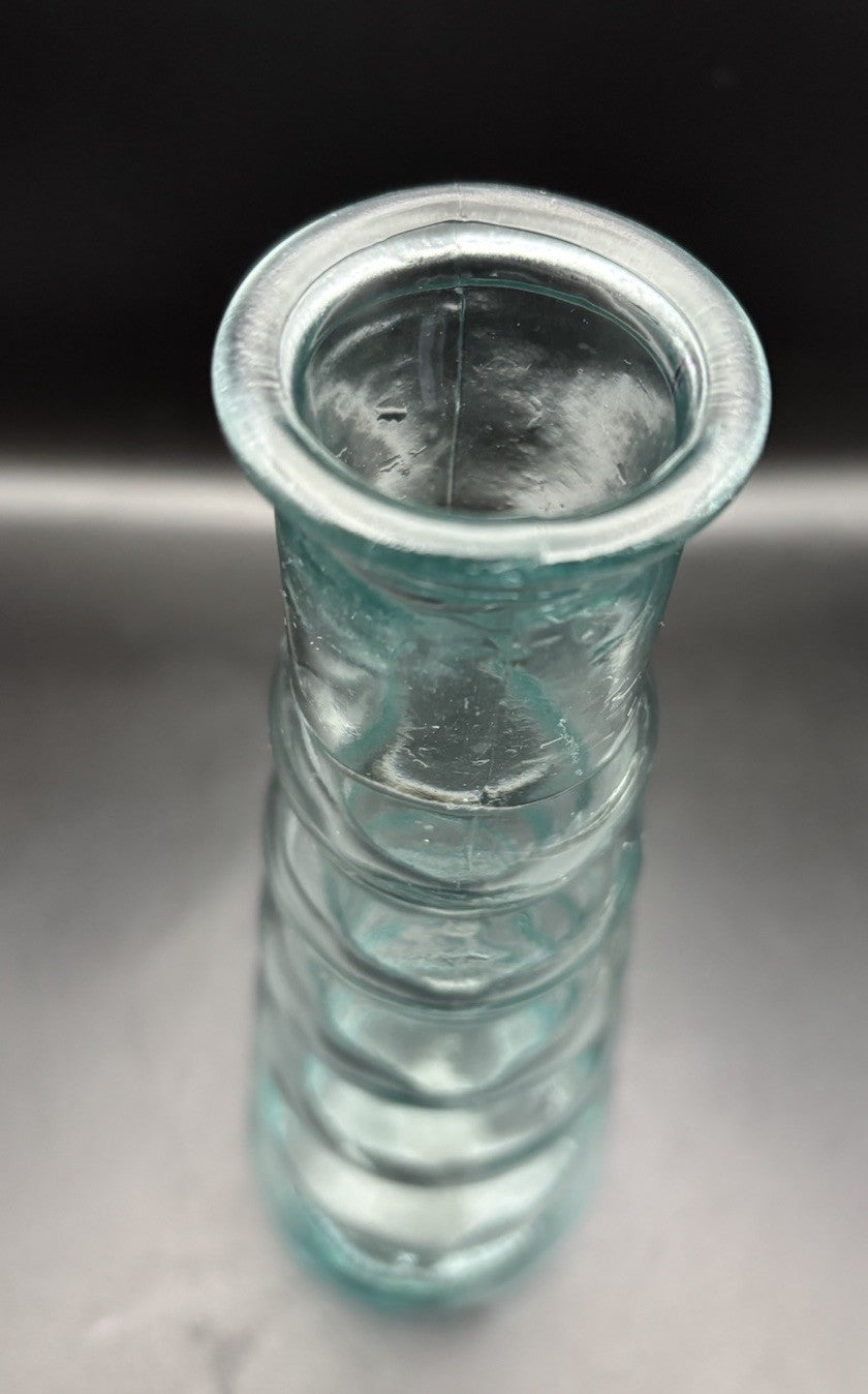 Vintage Aqua Blown Glass Bubble Vase Knopped Mid Century 22cm