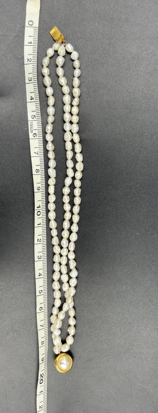 Vintage Cultured Pearl 3 Strand Necklace Bracelet Set 42cm 20cm Gold Clasp