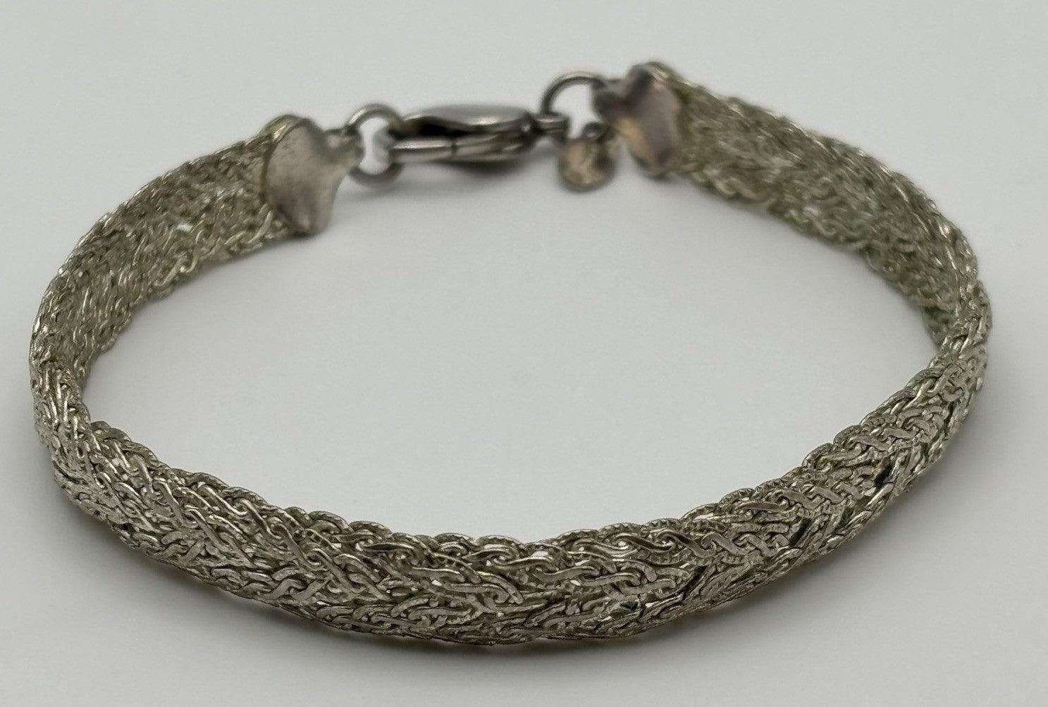 Vintage Monet Silver Tone Braided Mesh Chain Bracelet Signed Designer Jewelry