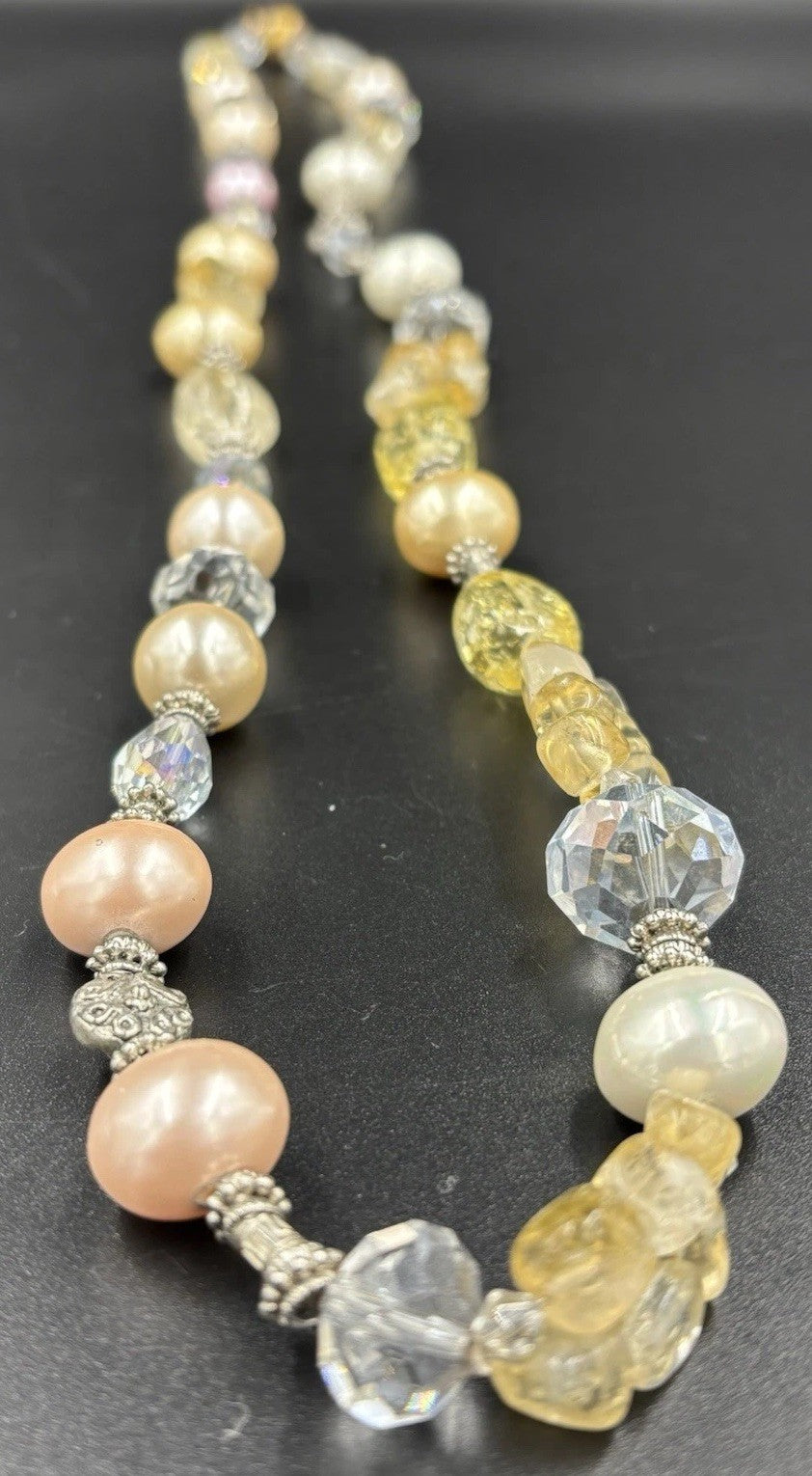 Vintage Pearl and Crystal Necklace Silver Accents Citrine Style Beads