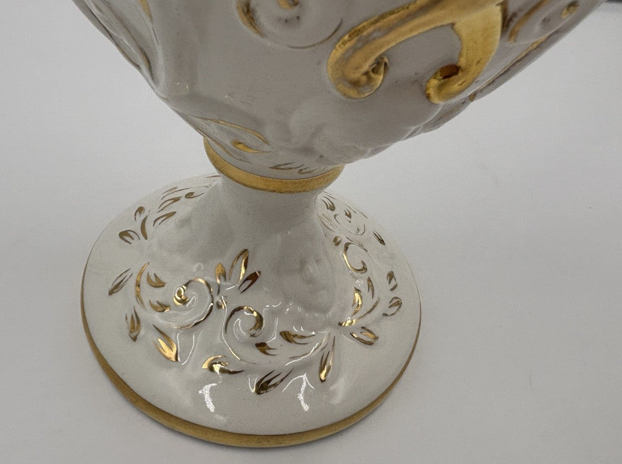 Vintage Capodimonte Italian Porcelain Cherub Ewer Vase Hand Painted Gold Gilt