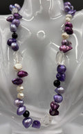 Vintage Y2K Necklace Purple Pink Freshwater Pearls Crystal Bead Strand
