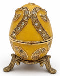 Fabergé Style Yellow Enamel Egg Trinket Box on Stand Jeweled Vintage Collectible