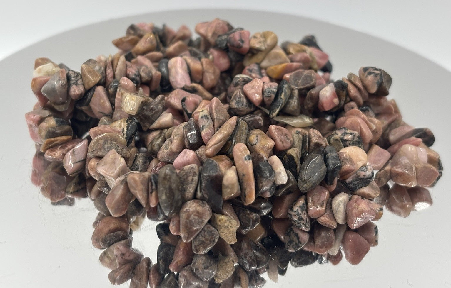 Natural Rhodonite Chip Bead Necklace Pink Black Gemstone Strand