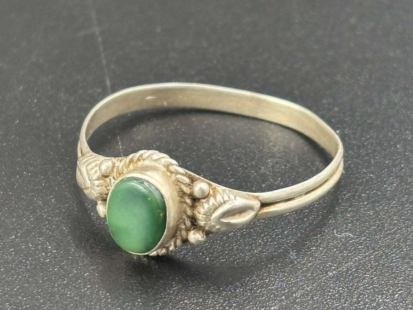 Rare Vintage 925 Silver Green Chalcedony Ring Handmade 1960s Jewellery