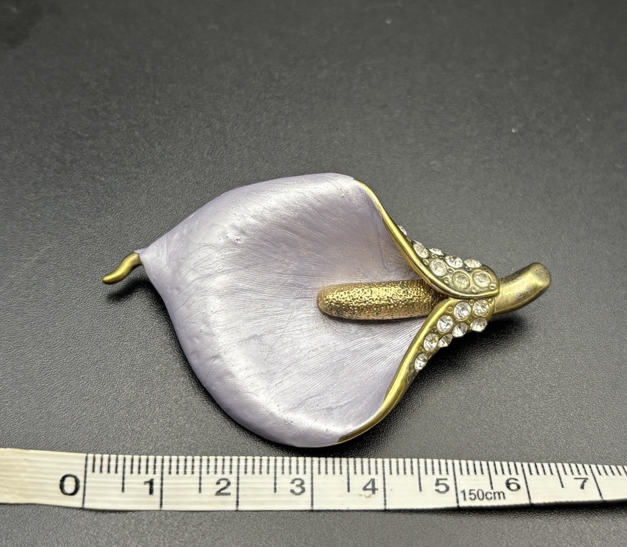 Vintage Selena Calla Lily Brooch Rhinestone Gold Tone Floral